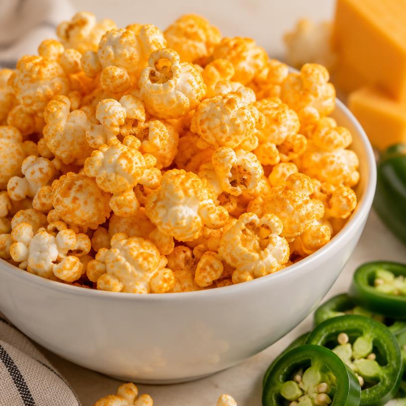 Jalapeño Cheddar popcorn close-up